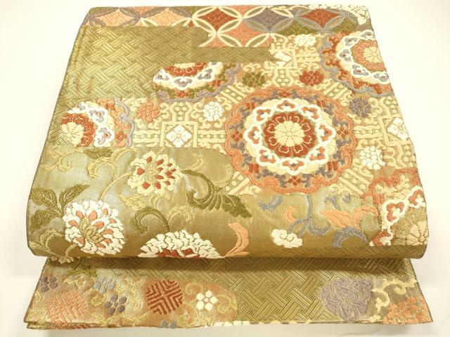 平和屋着物●佐賀錦　六通柄袋帯　唐織　正倉院花唐草文　金糸　三越扱い　正絹　逸品　DAAY8052cm