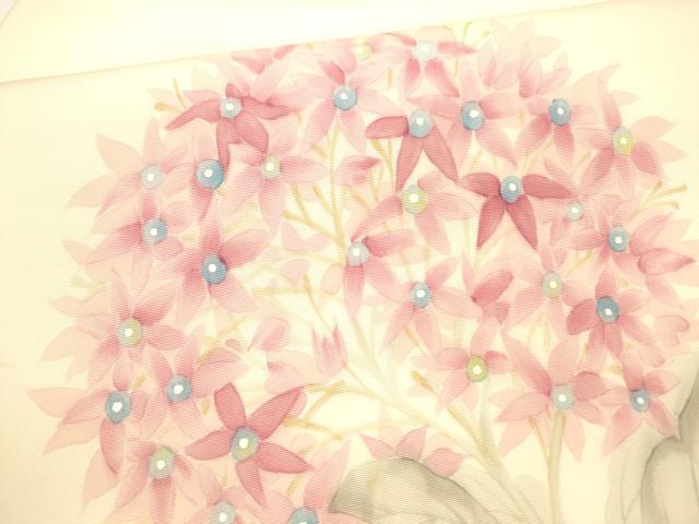 平和屋着物○塩瀬 九寸名古屋帯 手描き 紫陽花 正絹 逸品 DAAY8056cm