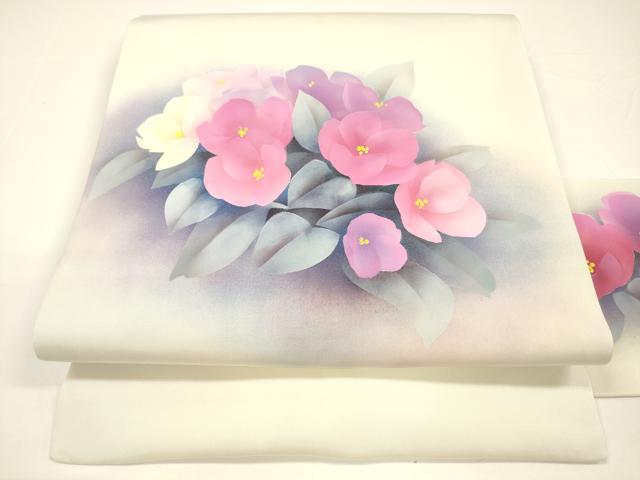 平和屋着物●塩瀬　九寸名古屋帯　草花文　正絹　逸品　DAAY8064cm