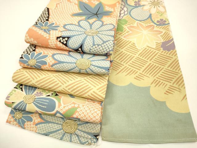 平和屋着物●アンティーク　大正ロマン　半幅帯　駒刺繍　流水鹿の子草花文　正絹　逸品　DAAY8067cm