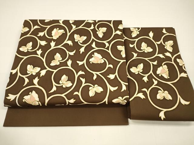平和屋着物●塩瀬　つけ帯　駒刺繍　舞蝶唐草文　金彩　正絹　逸品　DAAY8072cm