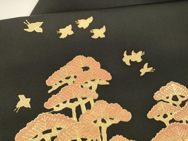 平和屋着物●塩瀬　九寸名古屋帯　流水飛鳥松文　黒地　金糸　正絹　逸品　DAAY8076cm 平和屋着物○塩瀬 九寸名古屋帯 流水飛鳥松文 黒地 金糸 正絹 逸品