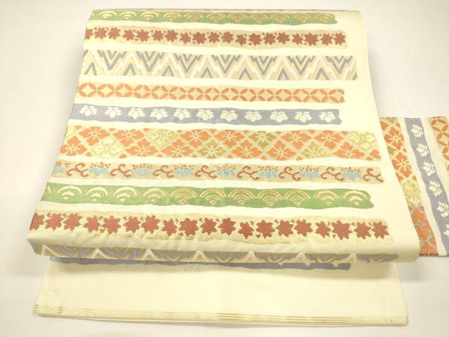 平和屋着物●西陣　川島織物　九寸名古屋帯　横段花文　金糸　正絹　逸品　DAAY8081cm