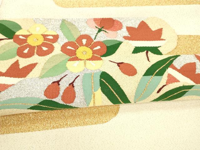平和屋着物○爪掻き本綴れ 八寸名古屋帯 草花文 金銀糸