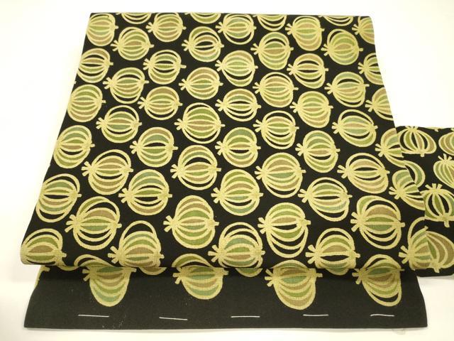 平和屋着物●全通柄九寸名古屋帯　成り物　黒地　正絹　逸品　DAAY8088cm