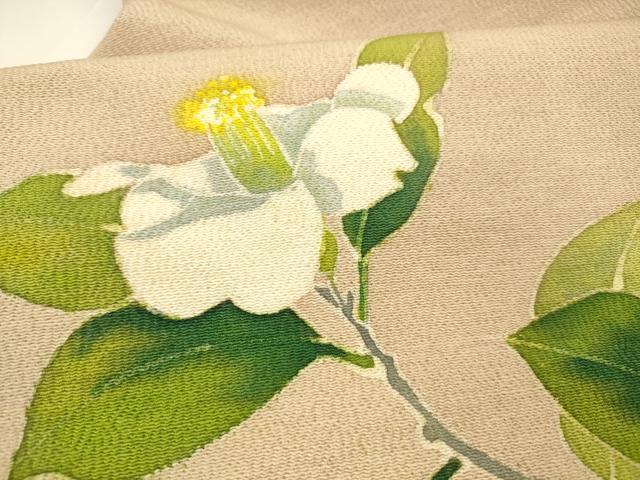 平和屋着物●九寸名古屋帯　型染　枝花文　鬼しぼ縮緬　正絹　逸品　DAAY8104cm 平和屋着物○九寸名古屋帯 型染 枝花文 鬼しぼ縮緬