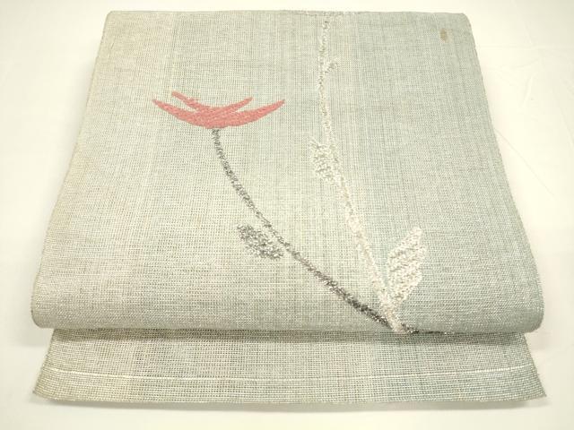 平和屋着物＊夏物　八寸名古屋帯　唐織　枝花文　銀糸　正絹　逸品　DAAY8114cm