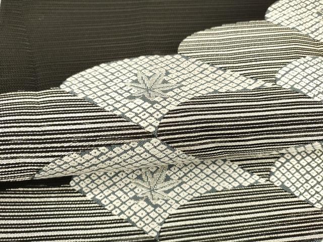 平和屋着物＊夏物　六通柄袋帯　唐織　鹿の子舞葉文　黒地　銀糸　正絹　逸品　DAAY8117cm 平和屋着物＊夏物 六通柄袋帯 唐織 鹿の子舞葉文 黒地 銀糸