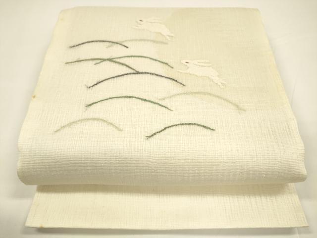平和屋着物＊夏物　太鼓柄袋帯　月兎　芝文　銀糸　正絹　逸品　DAAY8126cm