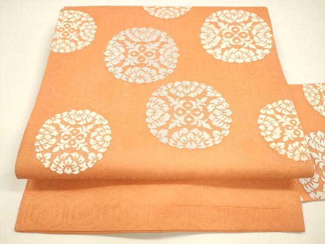 平和屋着物＊夏物　九寸名古屋帯　唐織　花丸文　正絹　逸品　DAAY8131cm