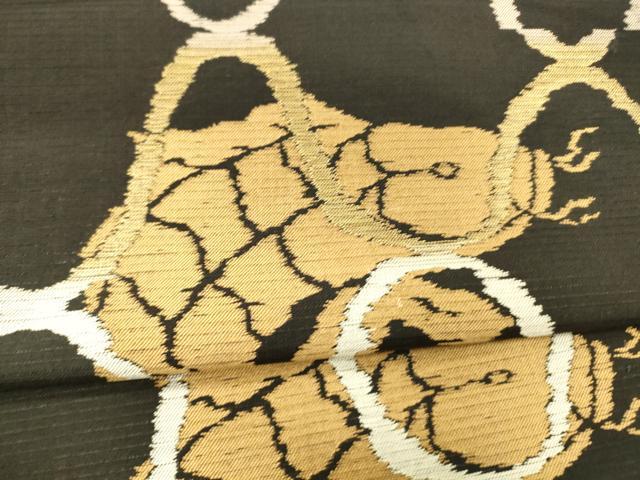 平和屋着物＊夏物 アンティーク 大正ロマン 六通柄 本袋帯 荒磯 黒地 金糸