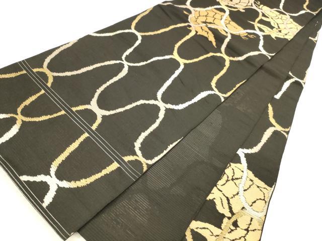 平和屋着物＊夏物　アンティーク　大正ロマン　六通柄　本袋帯　荒磯　黒地　金糸　正絹　逸品　DAAY8141cm 平和屋着物＊夏物 アンティーク 大正ロマン 六通柄 本袋帯 荒磯 黒地