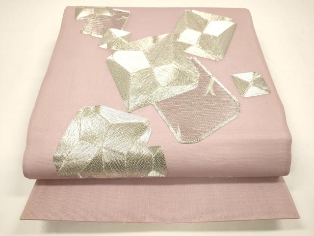 平和屋着物＊夏物　両面　太鼓柄袋帯　駒刺繍　総刺繍　扇面蔦の葉花文　抽象文様　金銀糸　正絹　逸品　DAAY8147cm 平和屋着物＊夏物 両面 太鼓柄袋帯 駒刺繍 総刺繍 扇面蔦の