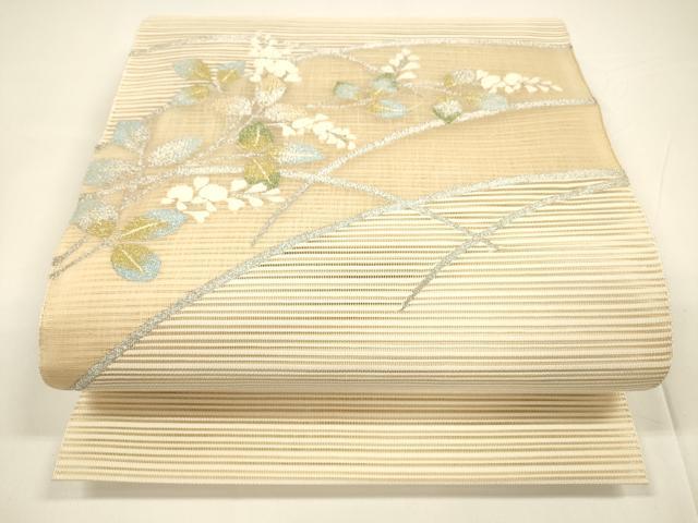 平和屋着物＊夏物　絽綴れ　八寸名古屋帯　草葉文　金銀糸　正絹　逸品　DAAY8153cm