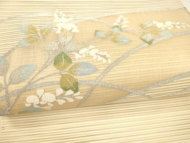 平和屋着物＊夏物 絽綴れ 八寸名古屋帯 草葉文 金銀糸 正絹