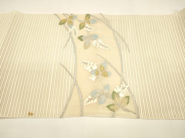 平和屋着物＊夏物 絽綴れ 八寸名古屋帯 草葉文 金銀糸 正絹