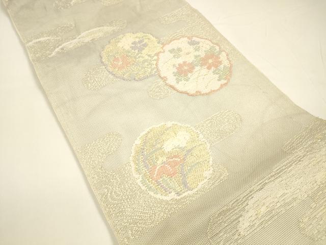 平和屋着物＊夏物　六通柄　本袋帯　雪輪草花文　金銀糸　正絹　逸品　DAAY8171cm 平和屋着物＊夏物 六通柄 本袋帯 唐織 草葉文 銀糸 正絹 逸品