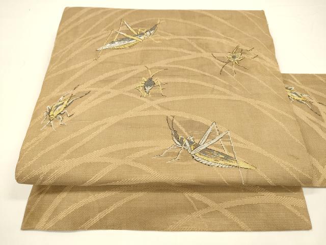 平和屋着物＊夏物　アンティーク　大正ロマン　九寸名古屋帯　夏虫草葉文　金銀糸　正絹　逸品　DAAY8177cm