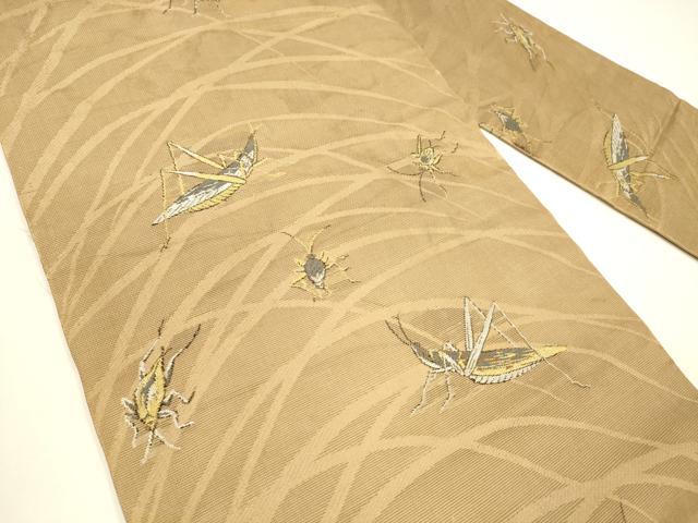 平和屋着物＊夏物　アンティーク　大正ロマン　九寸名古屋帯　夏虫草葉文　金銀糸　正絹　逸品　DAAY8177cm 平和屋着物＊夏物 アンティーク 大正ロマン 九寸名古屋帯 夏虫草葉文