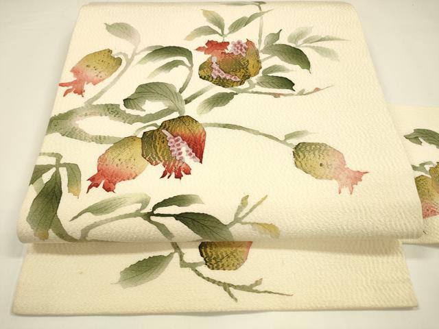 平和屋着物●九寸名古屋帯　作家物　手描き　成り物枝葉文　正絹　逸品　DAAY8193cm