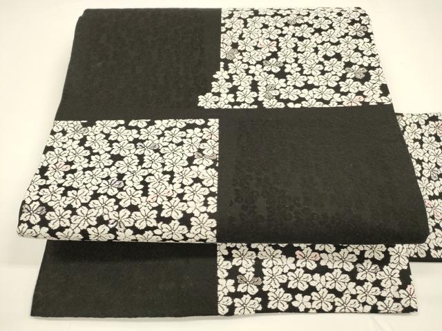 平和屋着物●九寸名古屋帯　唐織　舞花文　黒地　銀糸　正絹　逸品　DAAY8194cm