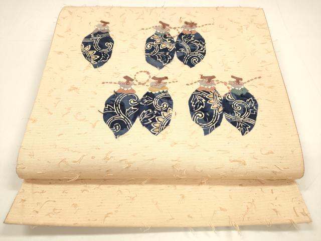 平和屋着物●太鼓柄　京袋帯　型染　髭紬　刺し子　成り物花唐草文　正絹　逸品　DAAY8202cm