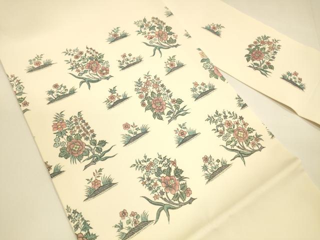 平和屋着物○塩瀬 九寸名古屋帯 草花文 正絹 逸品 DAAY8210cm