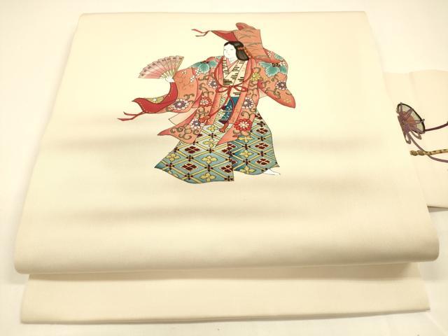 平和屋着物●塩瀬　九寸名古屋帯　女人文　金彩　正絹　逸品　DAAY8221cm