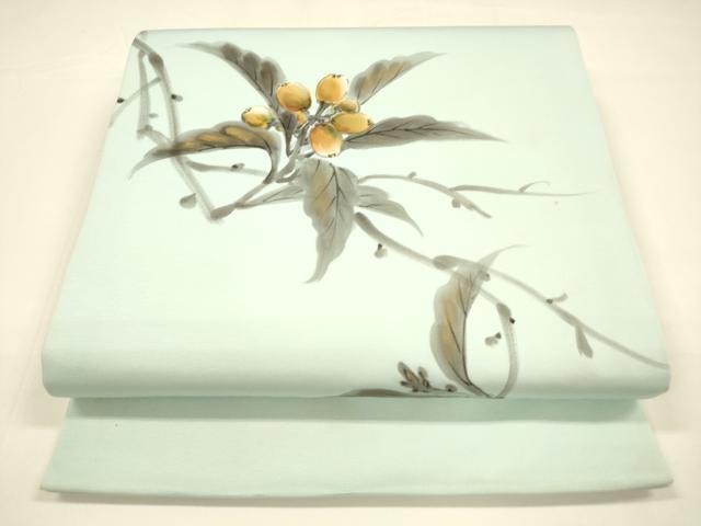 平和屋着物●塩瀬　九寸開き名古屋帯　手描き　成り物枝葉文　金彩　正絹　逸品　DAAY8222cm