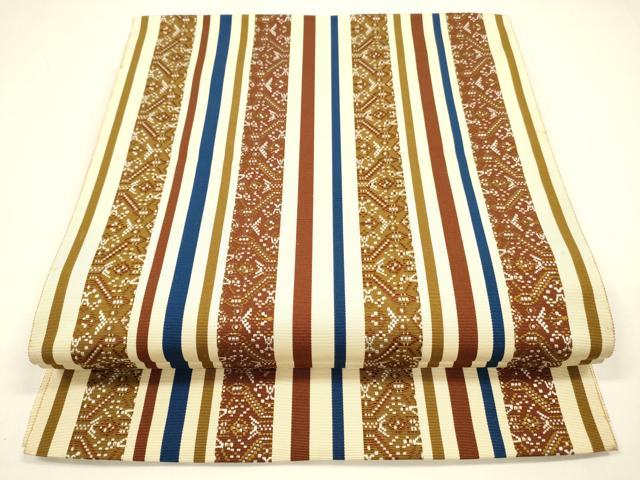 平和屋着物●本場筑前博多織　八寸名古屋帯　抽象間道　正絹　逸品　DAAY8223cm