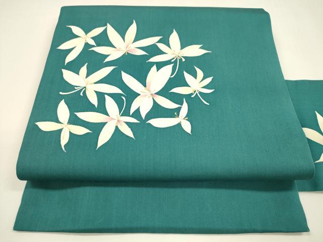 平和屋着物●塩瀬　九寸名古屋帯　舞花文　金彩　正絹　逸品　DAAY8228cm