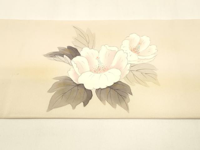 平和屋着物○内山晴祥 手描き 塩瀬 九寸名古屋帯 紬地 草花