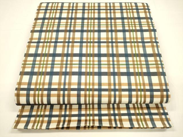 平和屋着物●全通柄袋帯　格子　正絹　逸品　DAAY8236cm