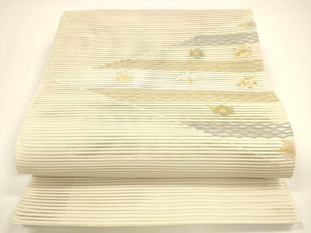 平和屋着物＊夏物　八寸名古屋帯　絽綴れ　横段花文　金銀糸　正絹　逸品　DAAY8253cm