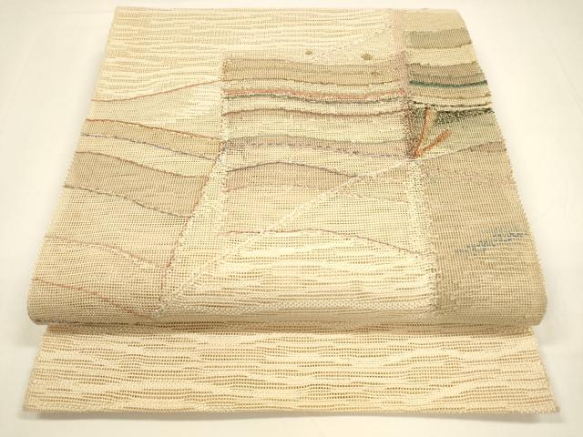 平和屋着物＊夏物　八寸名古屋帯　抽象文様　金糸　正絹　逸品　DAAY8327cm