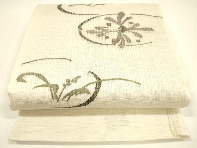 平和屋着物＊夏物　太鼓柄袋帯　櫛織　草花文　正絹　逸品　DAAY8344cm