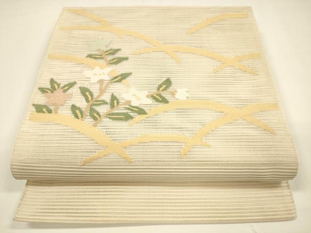 平和屋着物＊夏物　八寸名古屋帯　絽綴れ　枝花芝文　正絹　逸品　DAAY8363cm