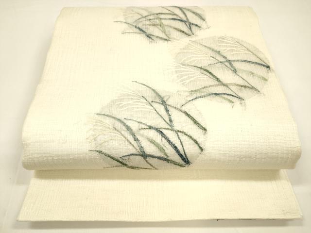 平和屋着物＊夏物　太鼓柄袋帯　すくい織　草葉丸文　銀糸　正絹　逸品　DAAY8365cm