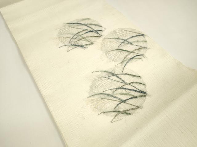 平和屋着物＊夏物　太鼓柄袋帯　すくい織　草葉丸文　銀糸　正絹　逸品　DAAY8365cm 平和屋着物＊夏物 太鼓柄袋帯 すくい織 草葉丸文 銀糸 正絹 逸品