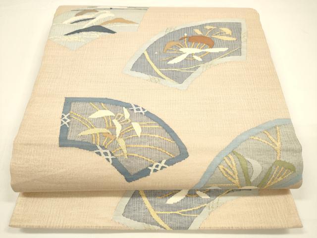 平和屋着物＊夏物　六通柄袋帯　すくい織　地紙草葉文　金糸　正絹　逸品　DAAY8368cm