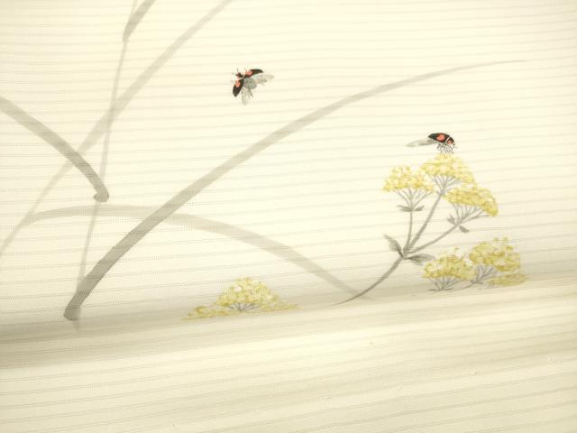 平和屋着物＊夏物　絽塩瀬　九寸名古屋帯　手描き　草花文　てんとう虫　正絹　逸品　DAAY8375cm_2