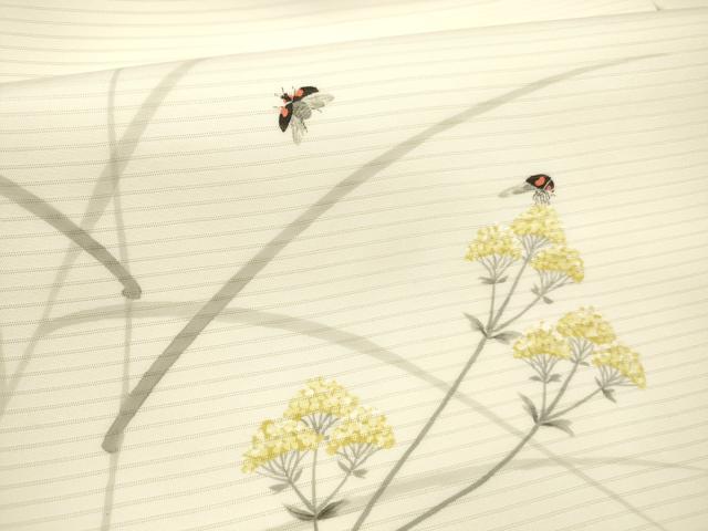 平和屋着物＊夏物　絽塩瀬　九寸名古屋帯　手描き　草花文　てんとう虫　正絹　逸品　DAAY8375cm_3