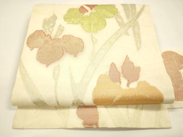 平和屋着物＊夏物　九寸名古屋帯　草花文　金糸　正絹　逸品　DAAY8384cm