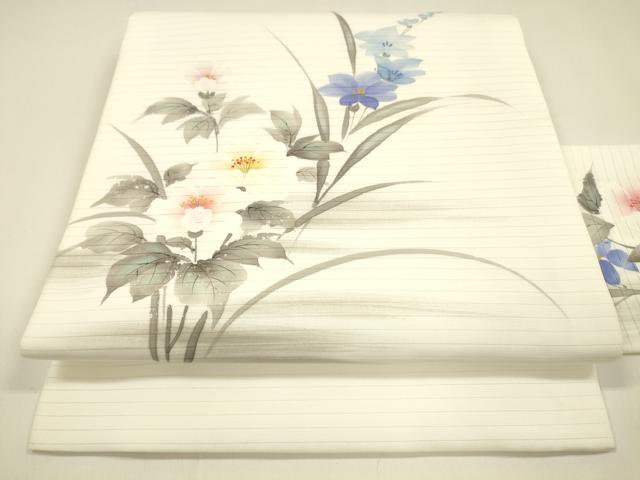 平和屋着物＊夏物　九寸名古屋帯　手描き　草花文　DAAY8386cm