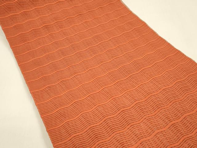 平和屋着物＊夏物　八寸名古屋帯　絽綴れ　よろけ縞　緋色　正絹　逸品　DAAY8404cm_1