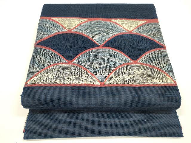 平和屋着物＊夏物　八寸名古屋帯　青海波文　正絹　逸品　DAAY8412cm