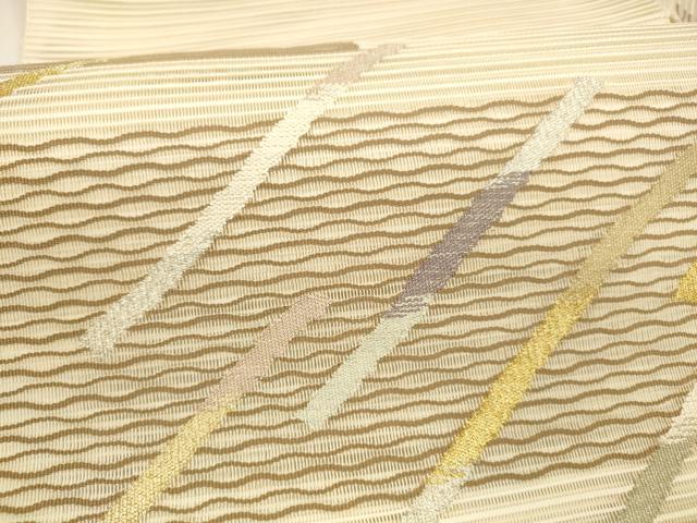 平和屋着物＊夏物　絽綴れ　八寸名古屋帯　抽象文様　金銀糸　正絹　逸品　DAAY8436cm 平和屋着物＊夏物 絽綴れ 八寸名古屋帯 抽象文様 金銀糸 正絹 逸品