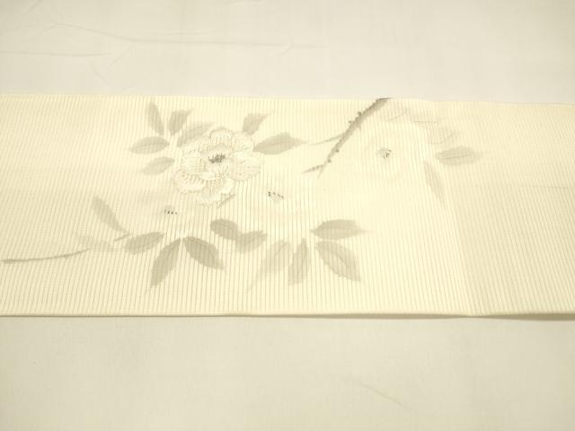 平和屋着物＊夏物　九寸名古屋帯　作家物　手描き　刺繍　枝花文　金銀糸　正絹　逸品　DAAY8444cm