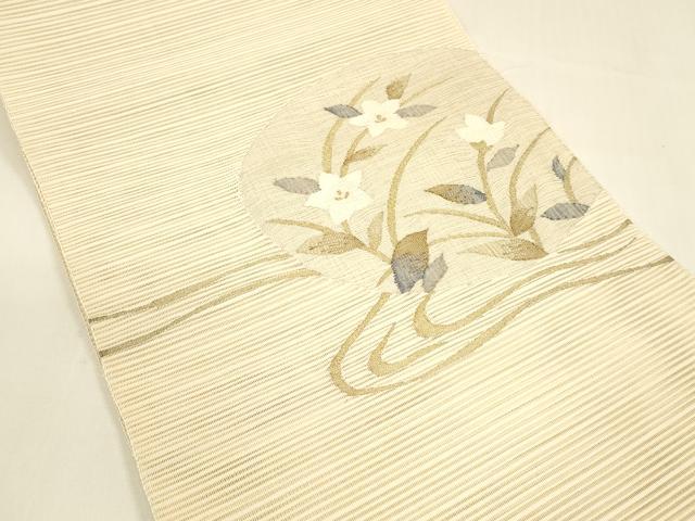 平和屋着物＊夏物　絽綴れ　八寸名古屋帯　流水草花文　金糸　正絹　逸品　DAAY8453cm 平和屋着物＊夏物 絽綴れ 八寸名古屋帯 流水草花文 金糸 正絹 逸品