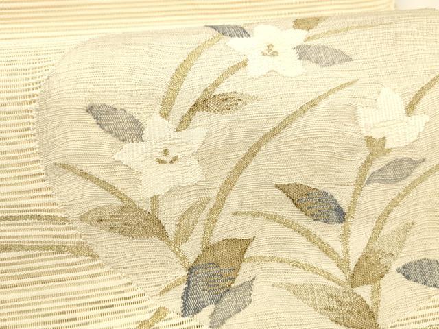 平和屋着物＊夏物　絽綴れ　八寸名古屋帯　流水草花文　金糸　正絹　逸品　DAAY8453cm 平和屋着物＊夏物 絽綴れ 八寸名古屋帯 流水草花文 金糸 正絹 逸品